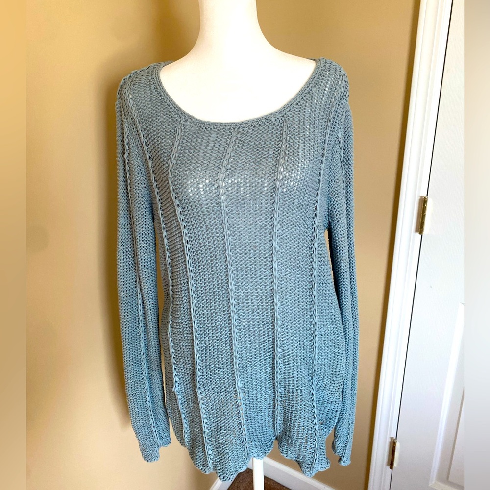 Soft Surroundings Blue Chunky Open Knit Long Sleeve Sweater Size Medium
